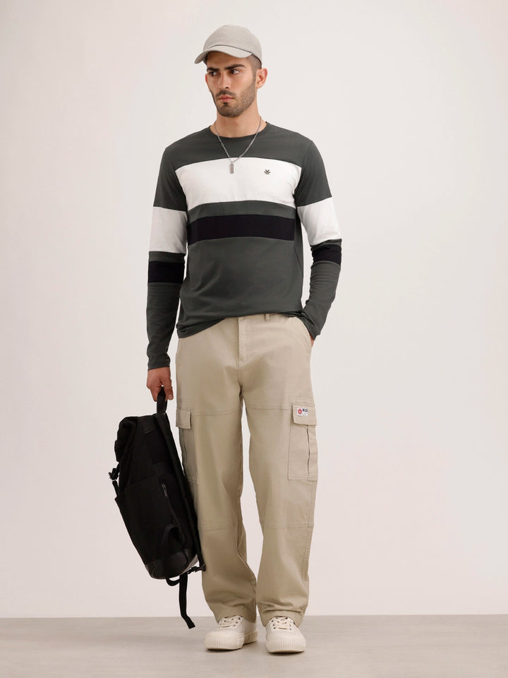 Slim Fit Cut & Sew Long Sleeved T-Shirt | Olive