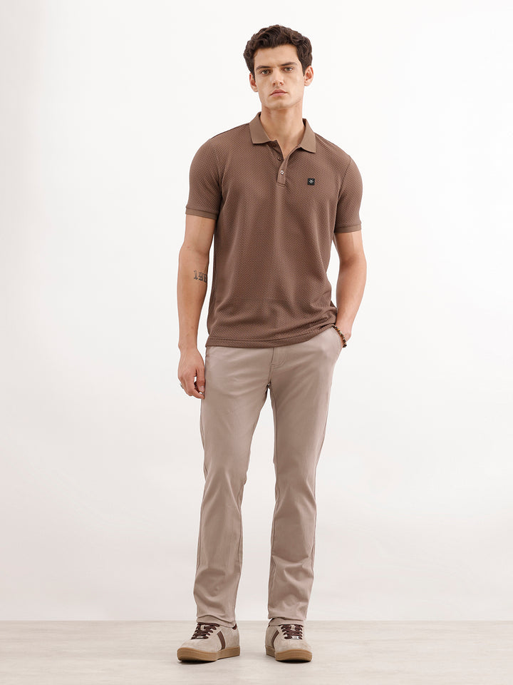 Slim Fit Solid Textured Polo T-Shirt  | Brown