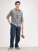 Slim Fit Linen Blend Herringbone Checkered Shirt | Navy