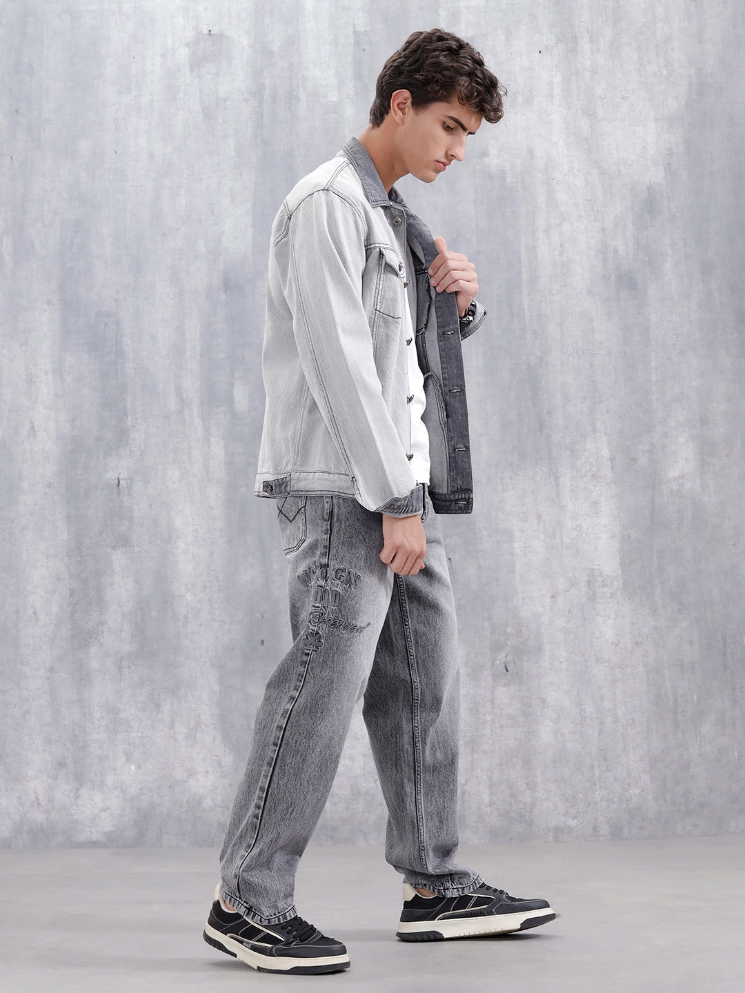 Men Casual Anti Fit Jeans With Embroidery  | Grey