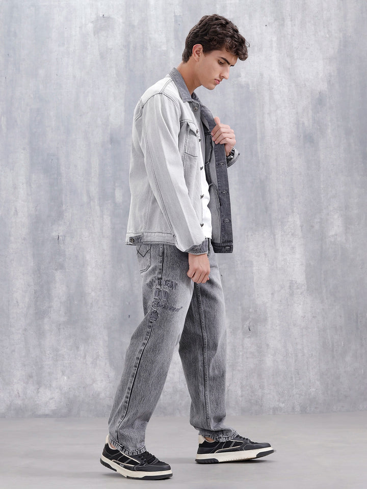 Men Casual Anti Fit Jeans With Embroidery  | Grey