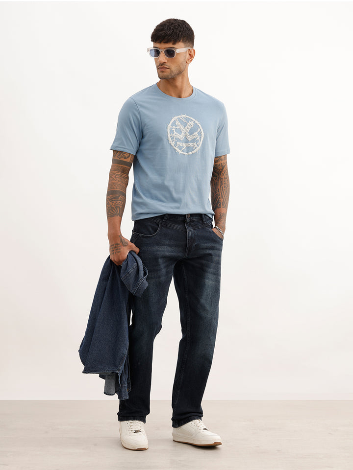 Slim Fit Puffer Printed T-Shirt | Blue