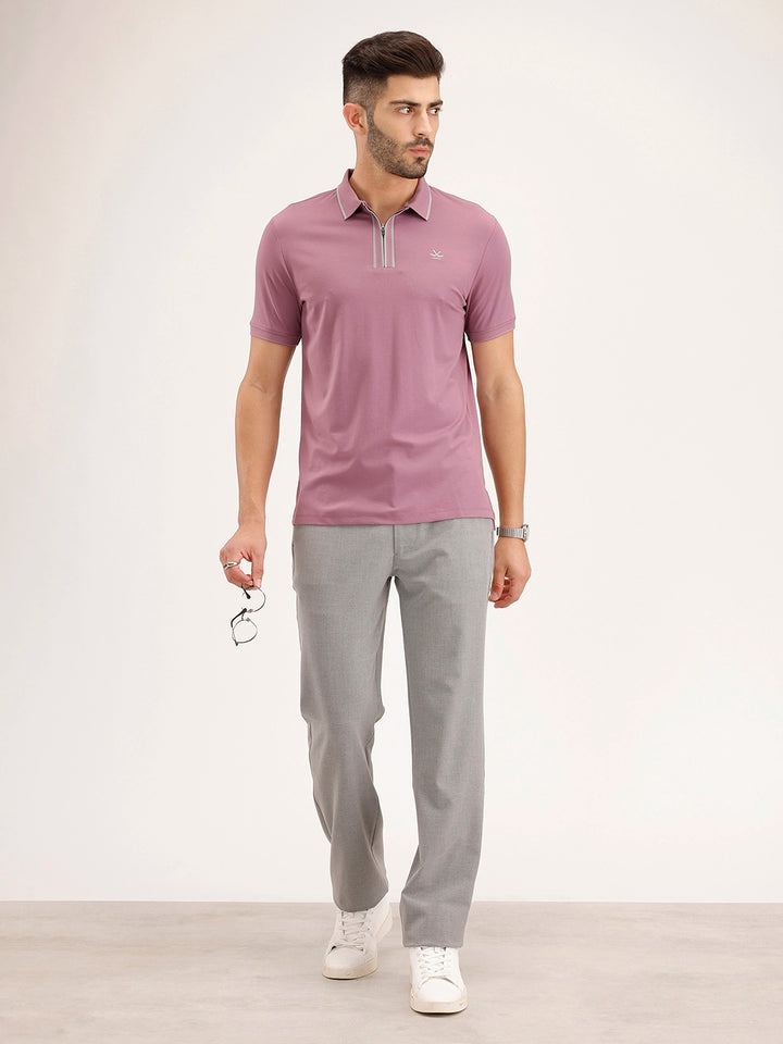 Slim Fit Contrast Collar T-Shirt | Pink