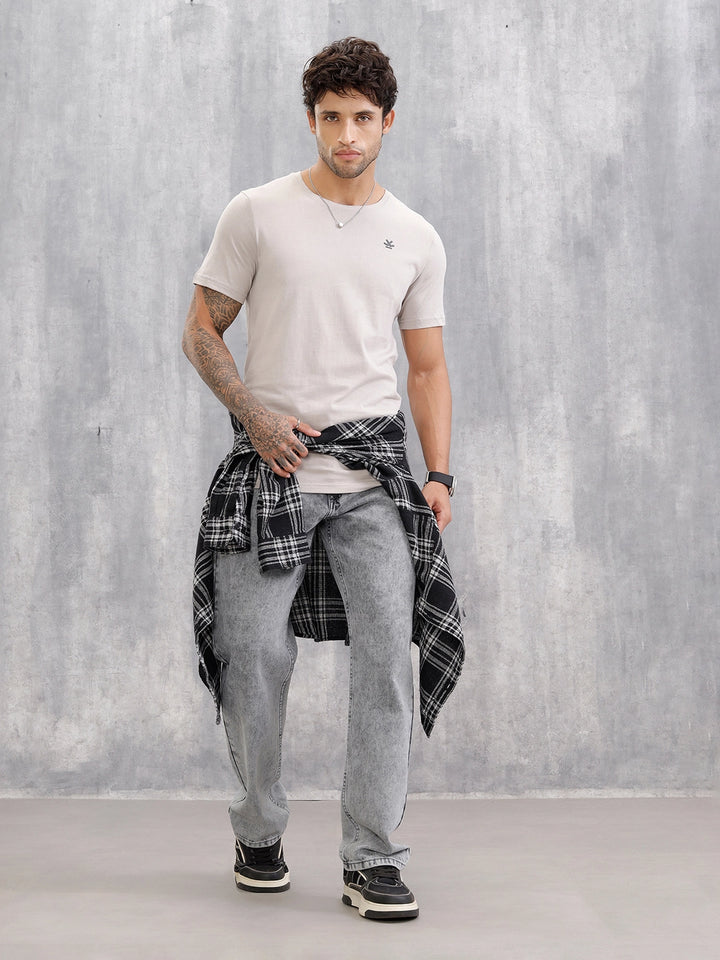 Hd Logo Printed Regular Fit T-shirt with Cut And Sew At Back | Grey