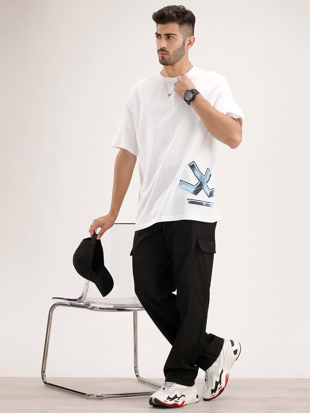 Oversized Fit Placement Printed T-Shirt | White