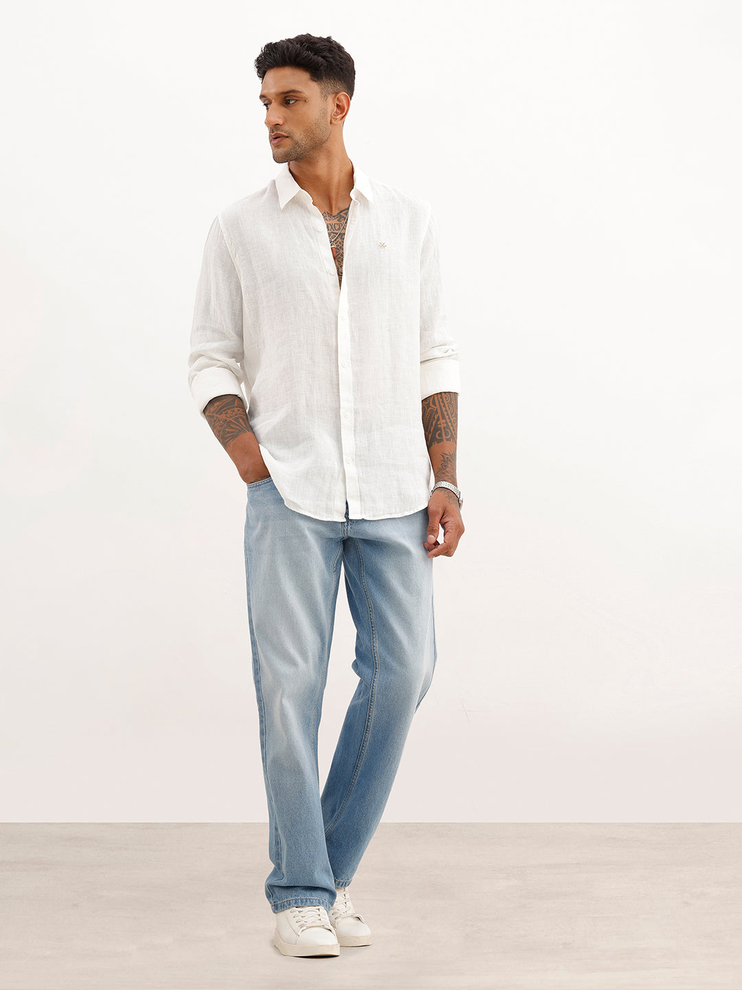 Solid Slim Fit Full Sleeve Shirt | White