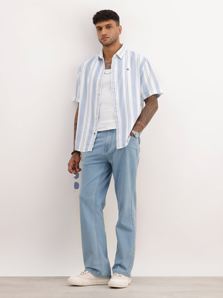 Classic Comfort Fit Textured Stripe Shirt | Blue