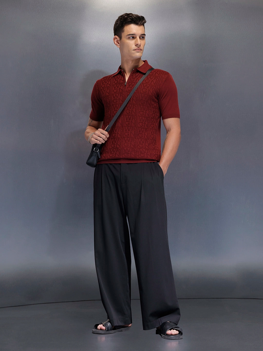 Men's slims fit polo with self design fabric | Maroon