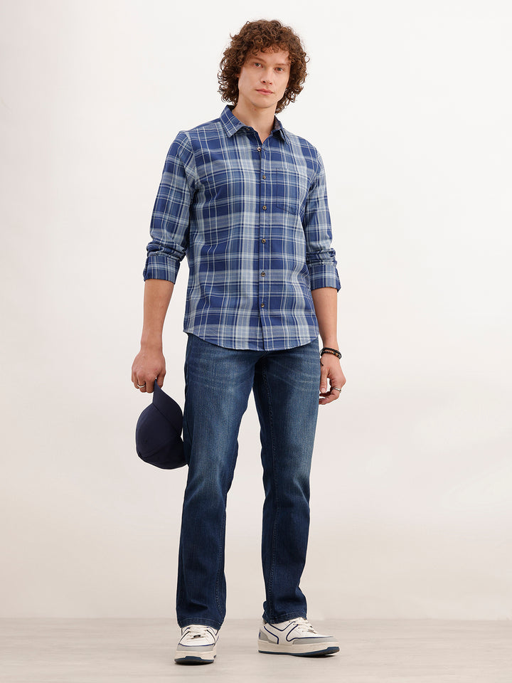 Slim Fit Checkered Shirt | Blue