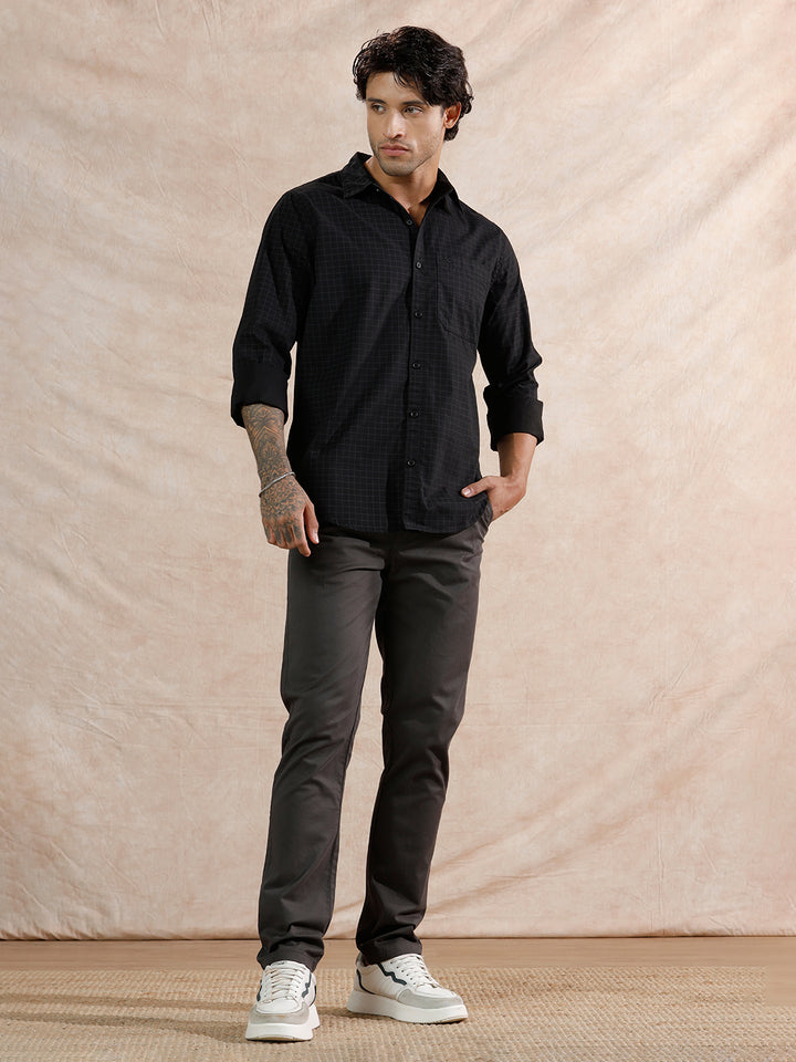 Micro Printed Checked Regular Fit Shirt | Black