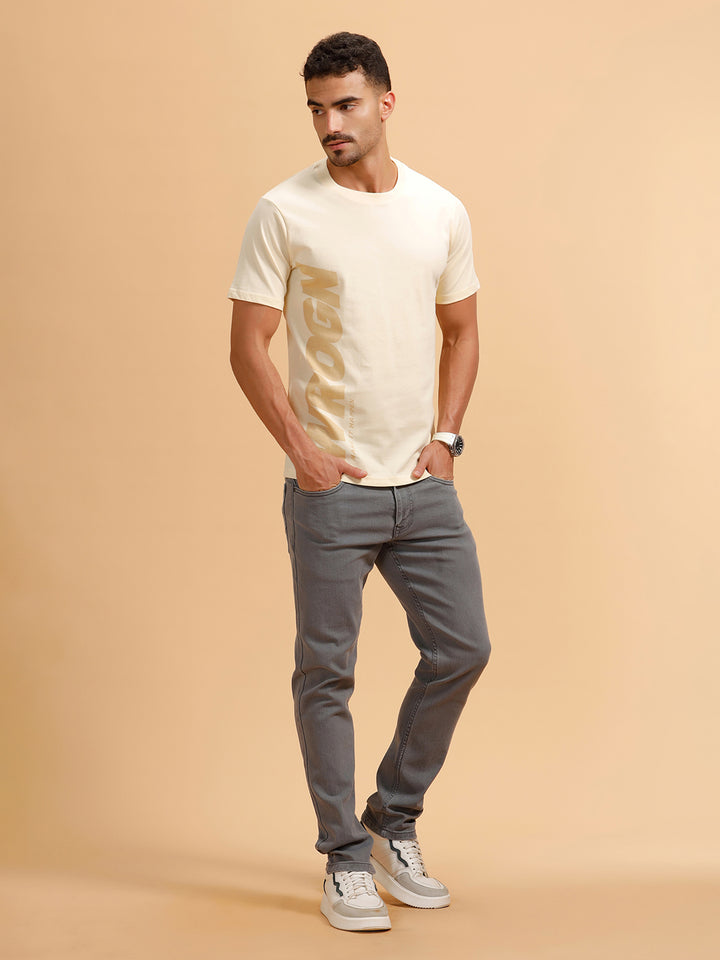 Printed Slim Fit T-Shirt | Beige