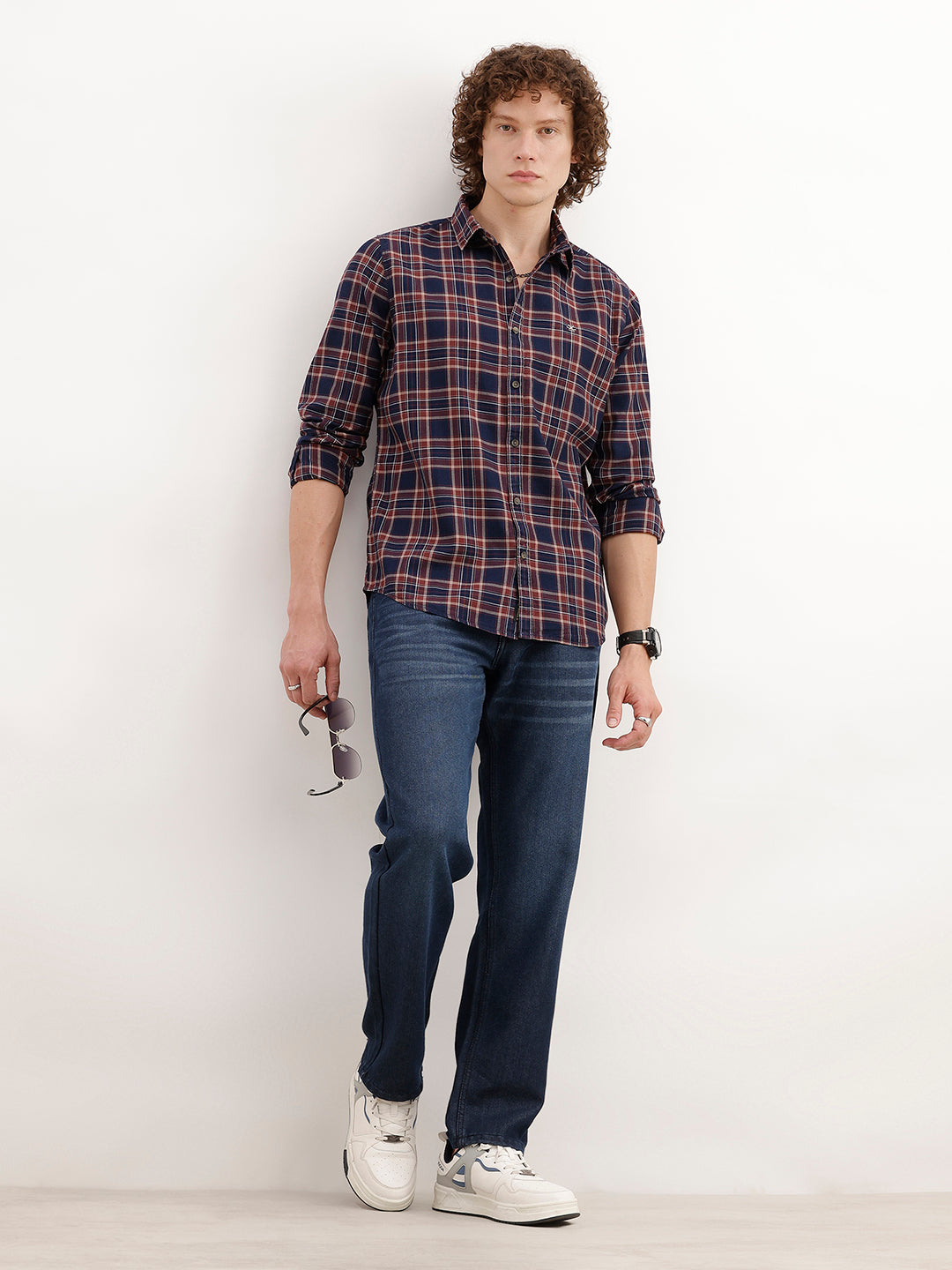 Slim Fit Checkered Shirt | Brown