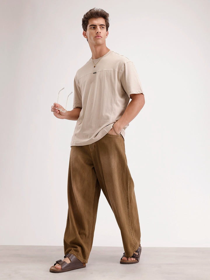 Oversized Cut & Sew T-Shirt | Beige