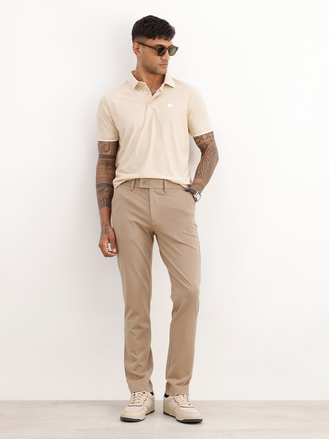 Solid Slim Fit Hyper-Flex Trouser | Brown