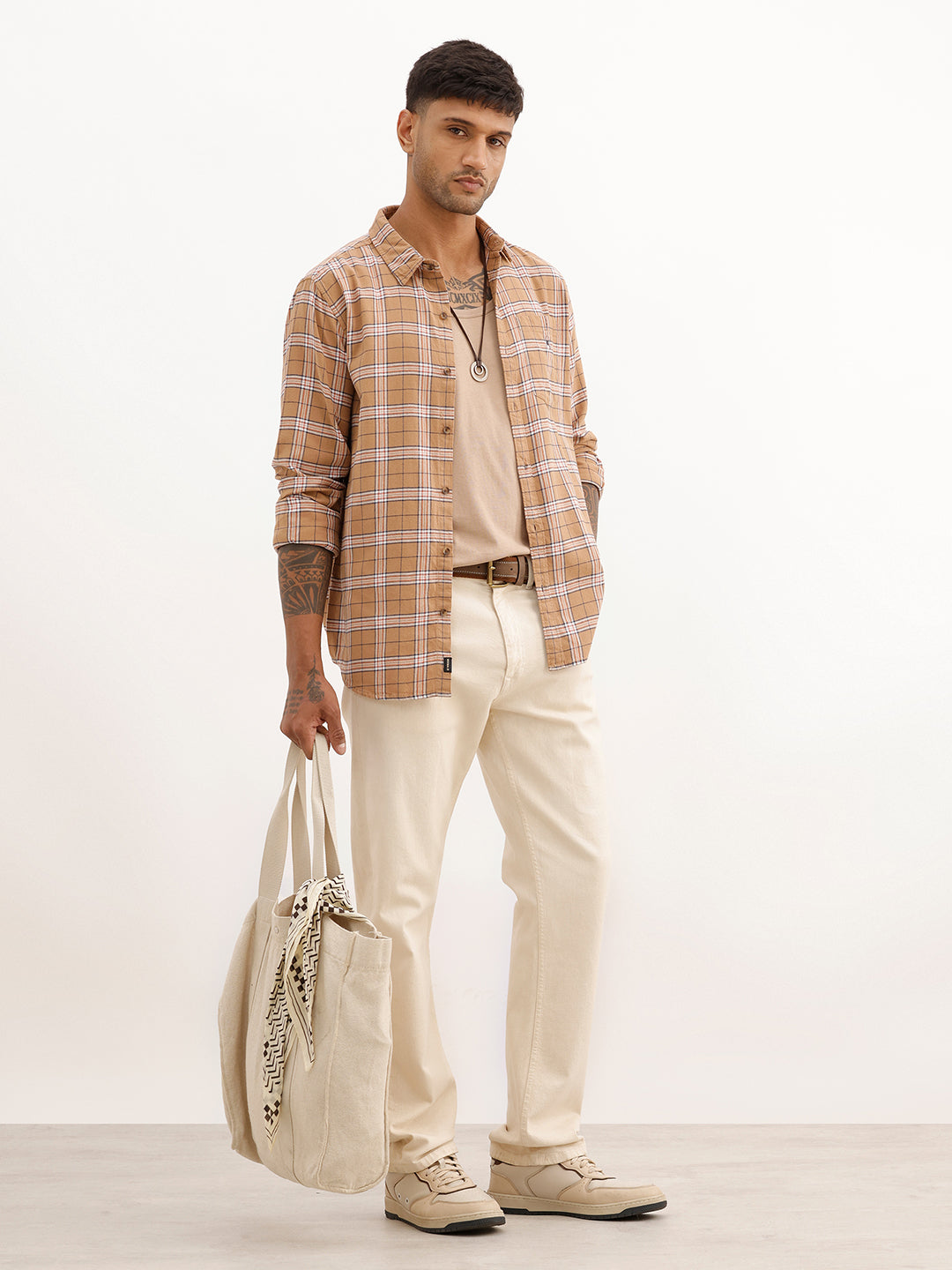 Slim Fit Full Sleeve Checkered Shirt | Khaki | WSH02FSSL0335S