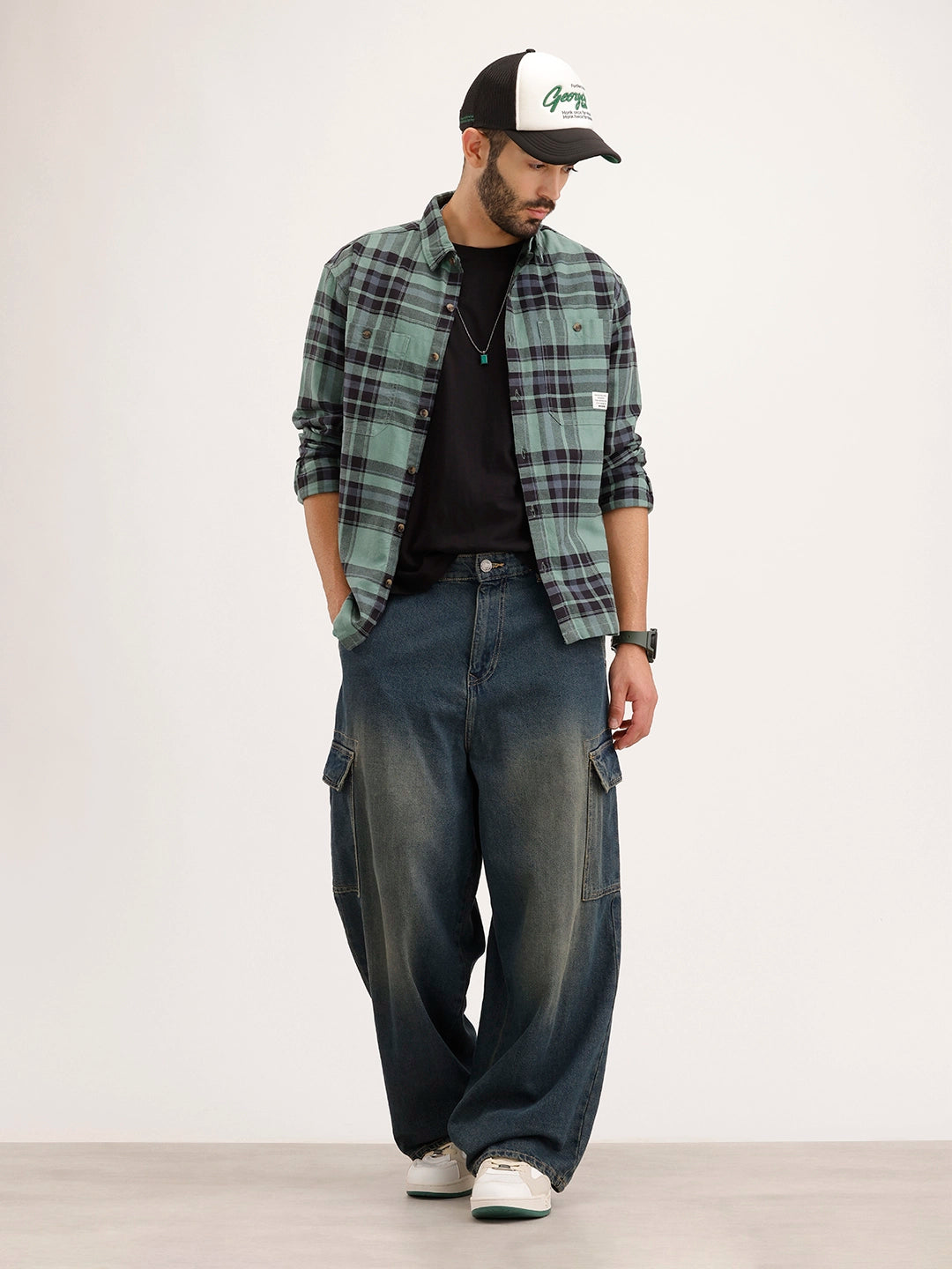 Comfort Fit Double Pocket Checkered Shirt | Green