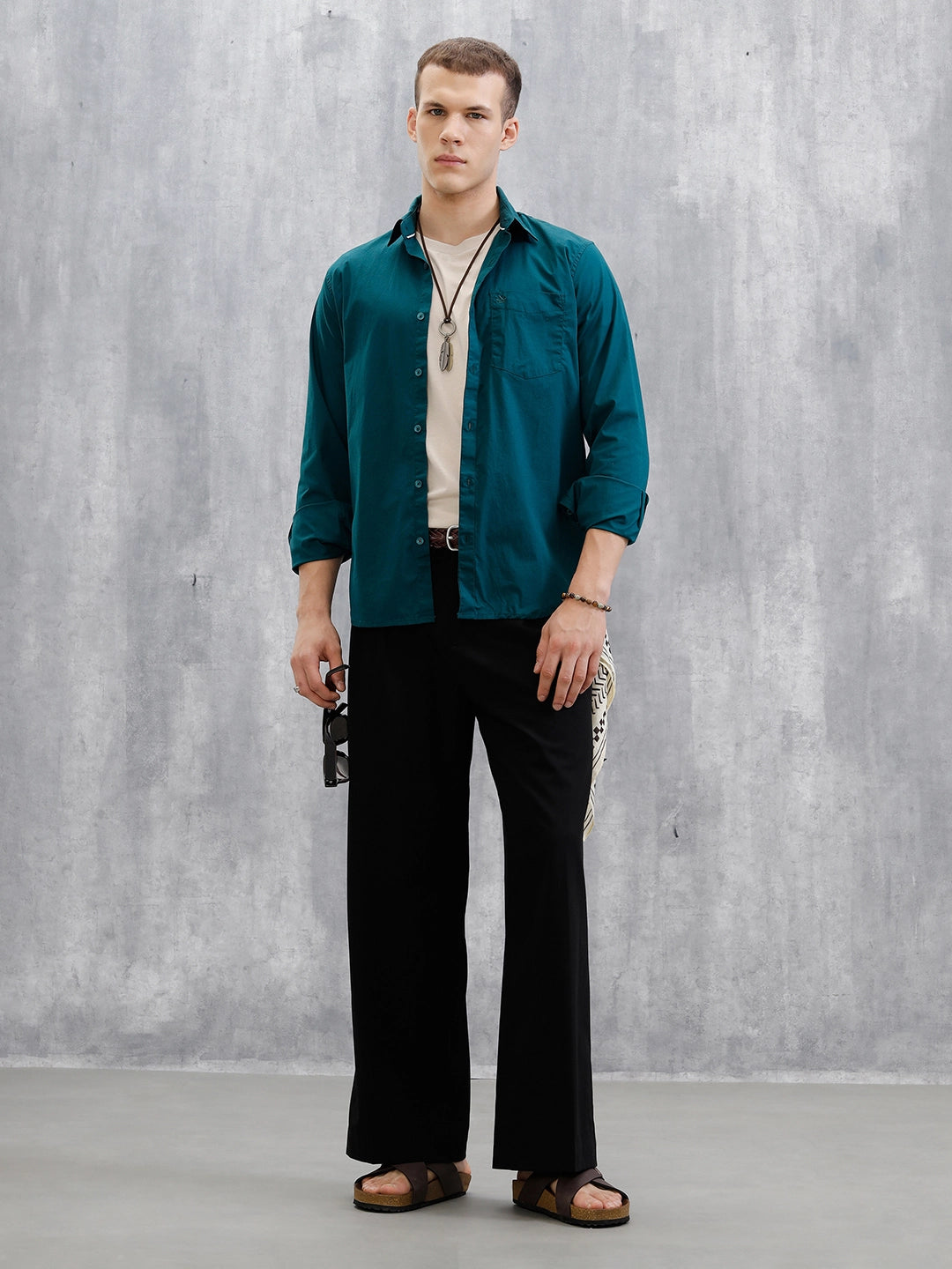 Solid Lycra Blend Shirt | Teal