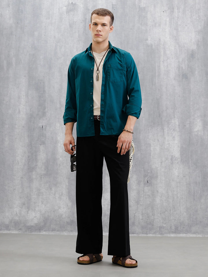Solid Lycra Blend Shirt | Teal