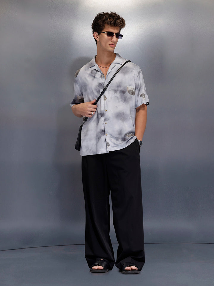 Men’s casual grey printed resort shirt | Navy Blue