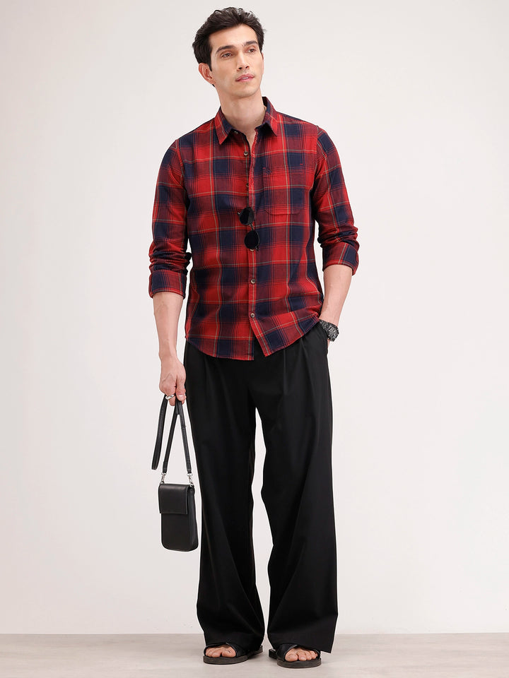 Slim Fit Checkered Shirt | Rust