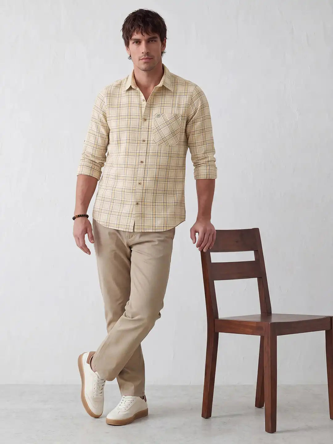 Classic Regular Fit Checkered Shirt | Beige