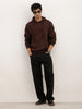 Solid Flock Printed Hooded Sweatshirt | Brown