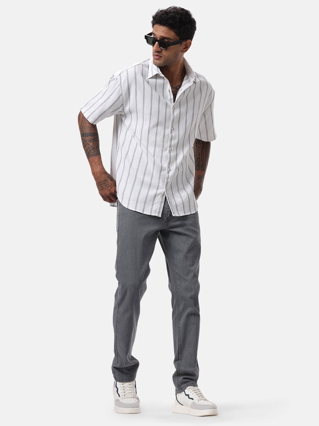 Vertical Striped White Casual Shirt