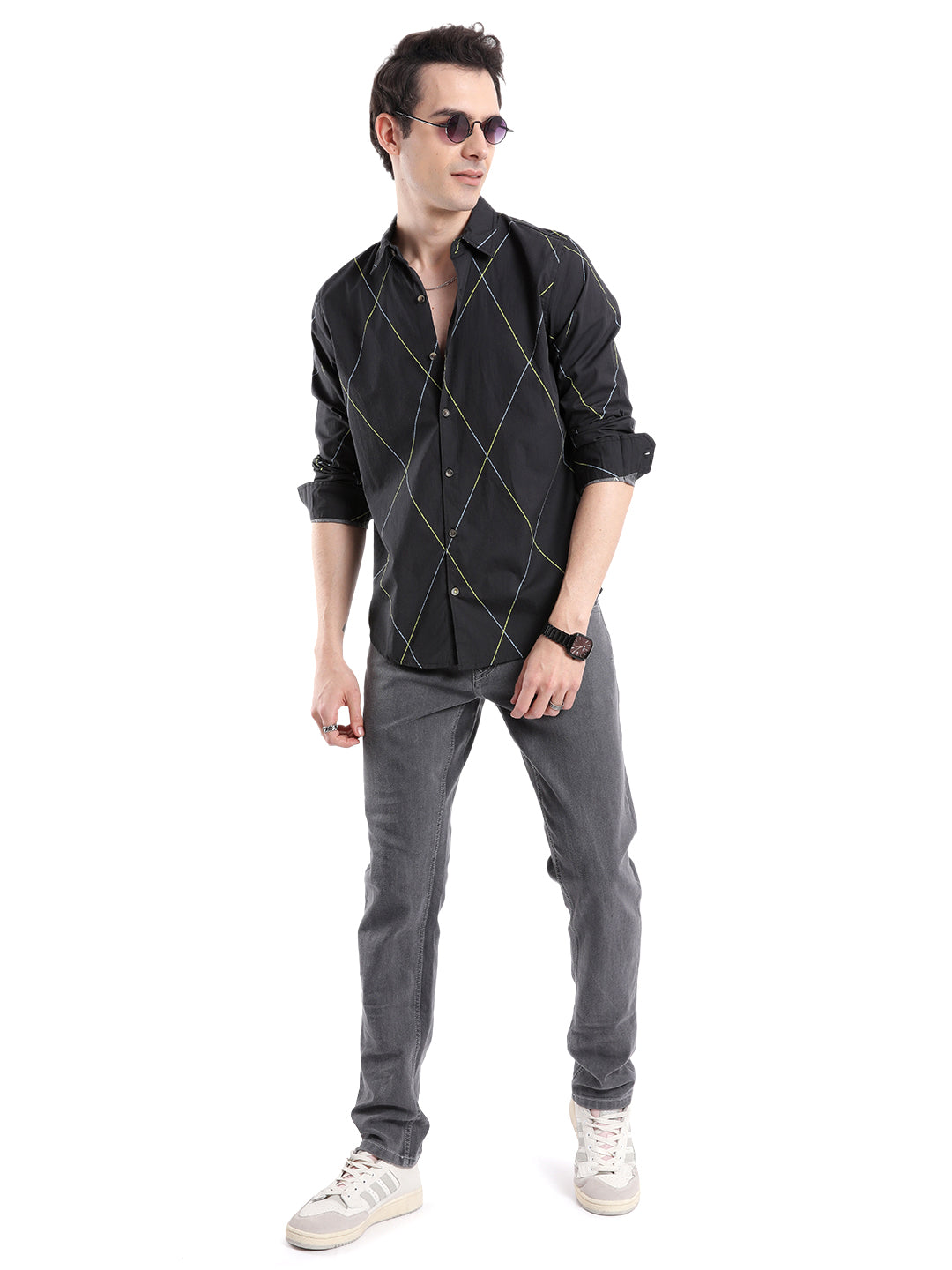 Diagonal Lines Black Shirt