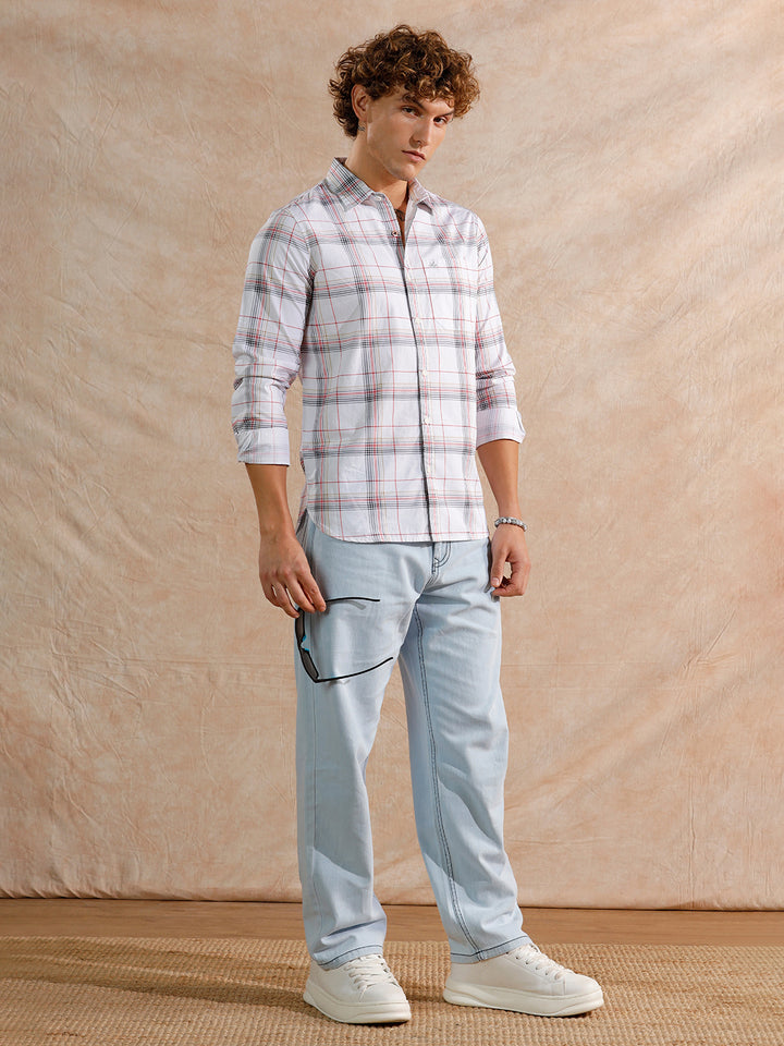 Printed Notebook Checked  Shirt | White