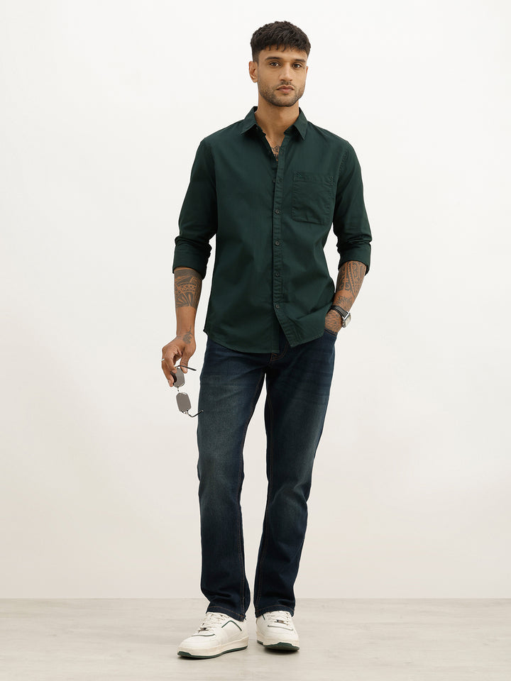 Solid Slim Fit Full Sleeve Shirt | Dark Green