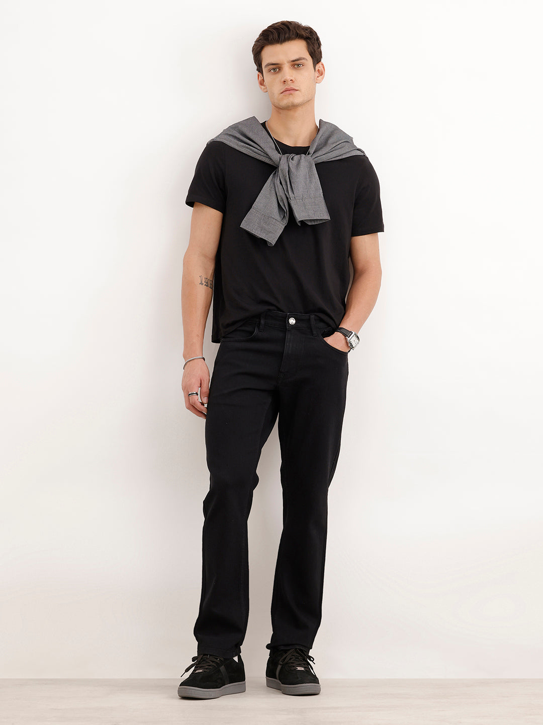 Straight Fit Solid Denim Jeans  | Black