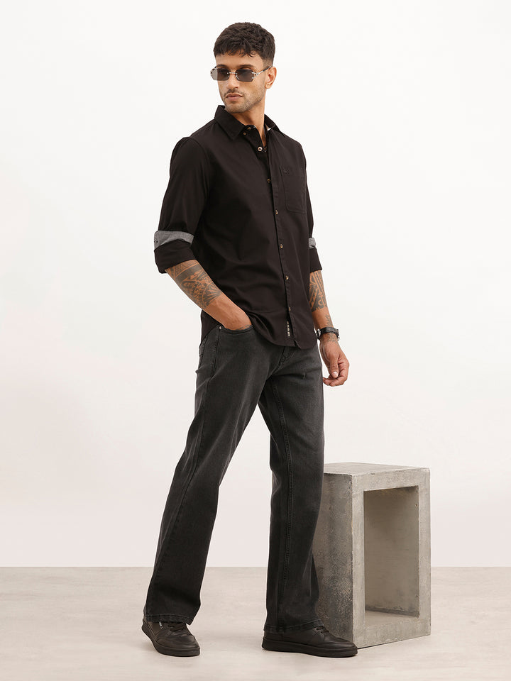 Solid Regular Fit Full Sleeve Shirt | Black