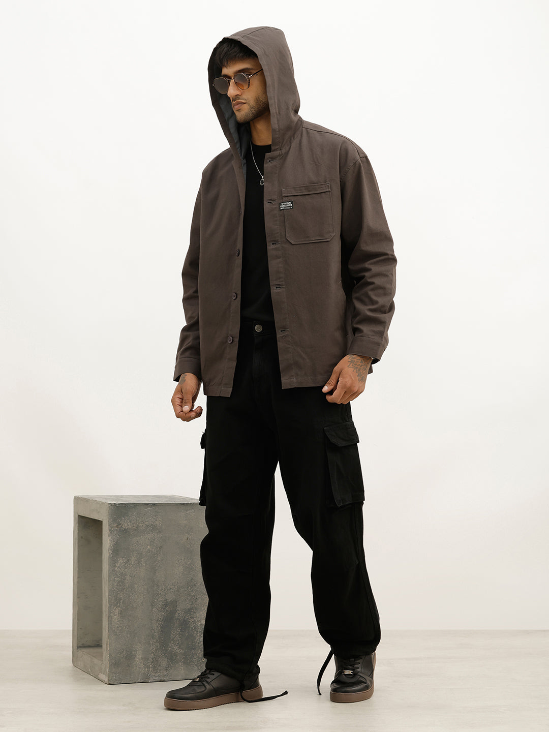 Oversized Embroidered Detail Hooded Jacket | Grey