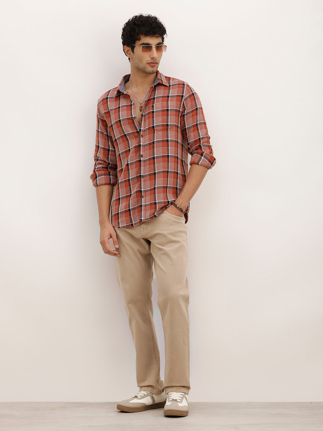 Classic Slim Fit Checkered Shirt | Rust