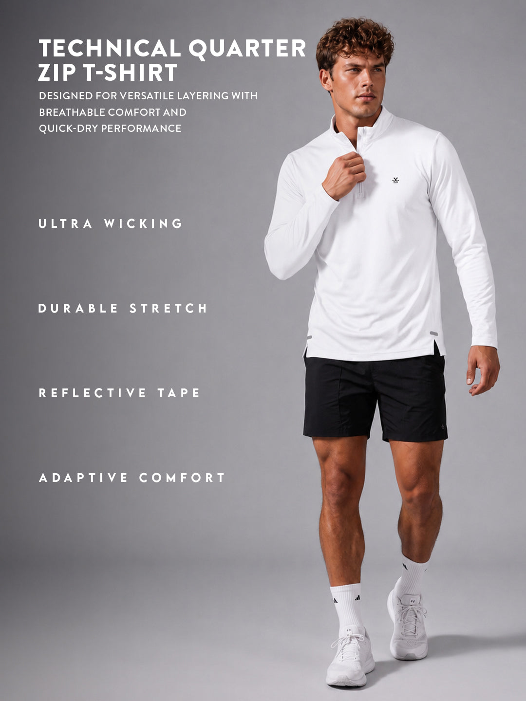Quarter Zip Sweatshirt | Active | White | WTS01FSSL1267W
