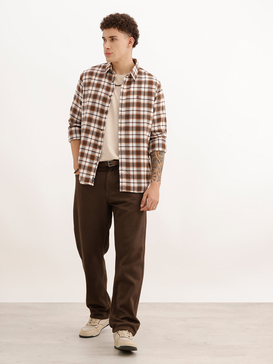 Slim Fit Full Sleeve Checkered Shirt | Brown | WSH02FSSL0324S