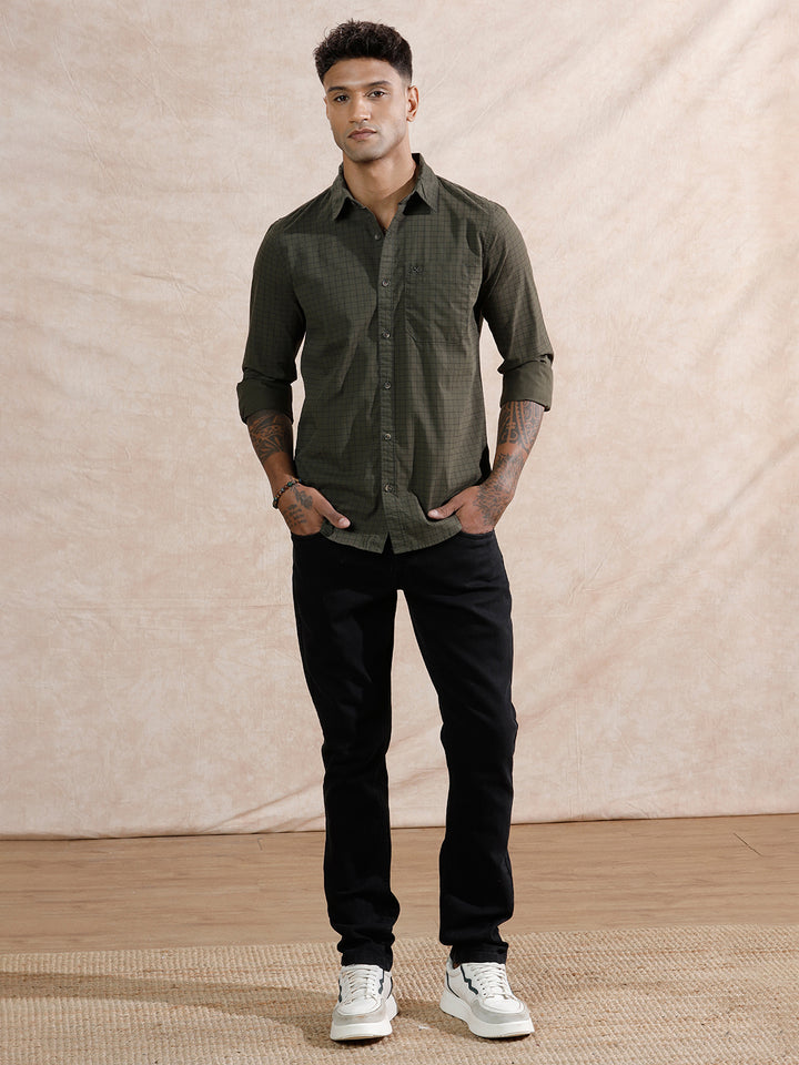 Micro Checks Regular Fit Shirt | Olive