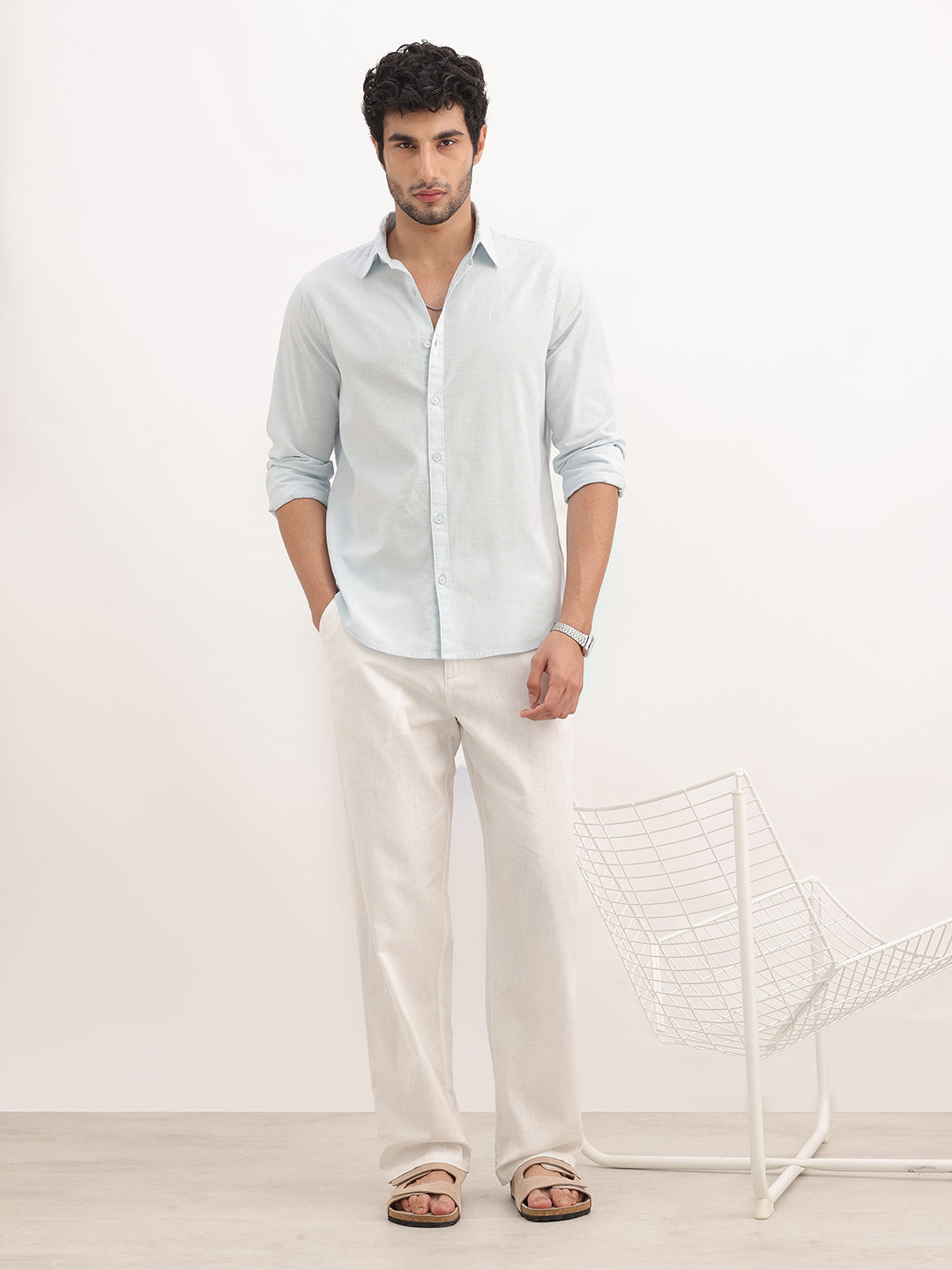 Solid Slim Fit Full Sleeve Shirt | Light Blue