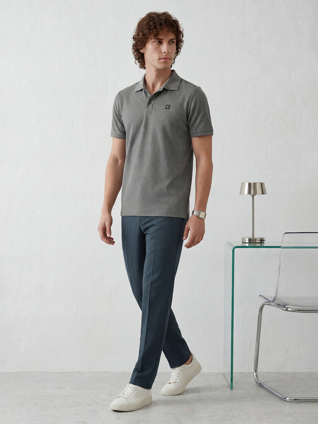 Textured Slim Fit Polo T-Shirt | Dark Grey
