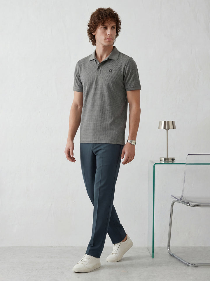 Textured Slim Fit Polo T-Shirt | Dark Grey