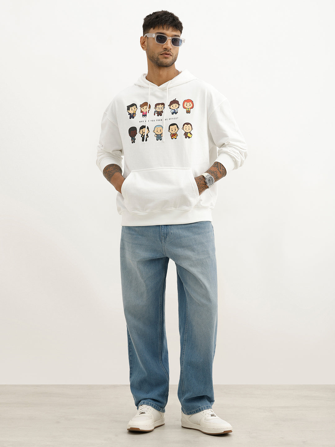 Oversized 'The Office' Inspired Printed Hooded Sweatshirt | Grey