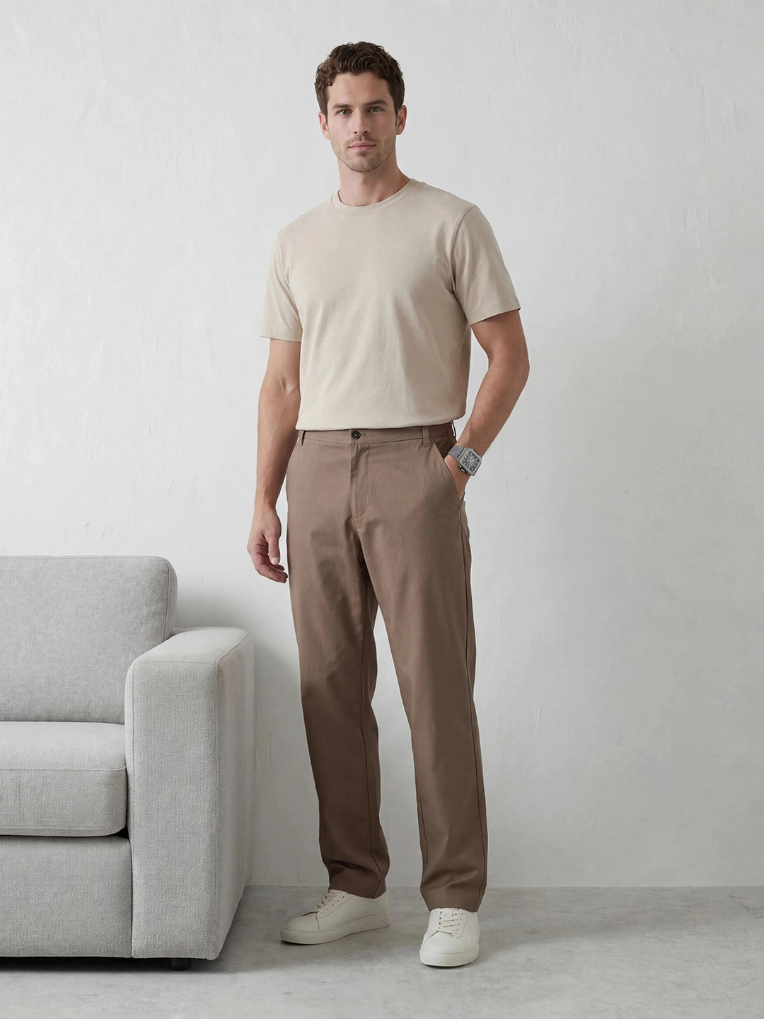 Classic Straight Fit Trousers | Brown