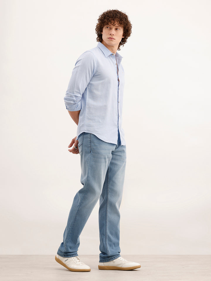 Straight Fit Faded Denim Jeans  | Light Blue