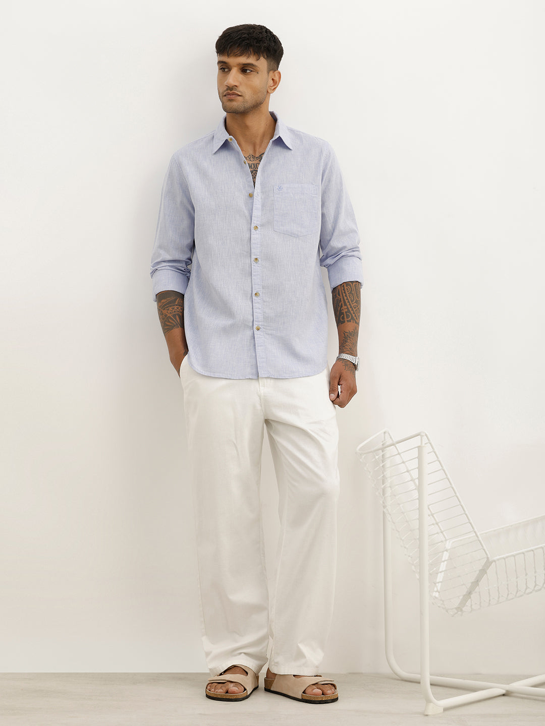 Solid Slim Fit Full Sleeve Shirt | Light Blue
