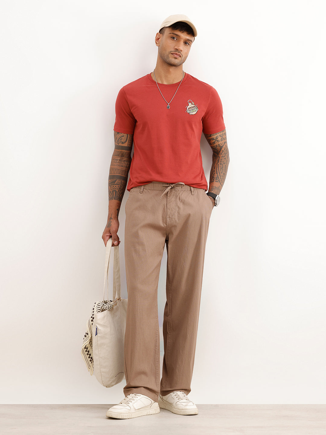 Textured Loose Fit Trousers | Light Brown