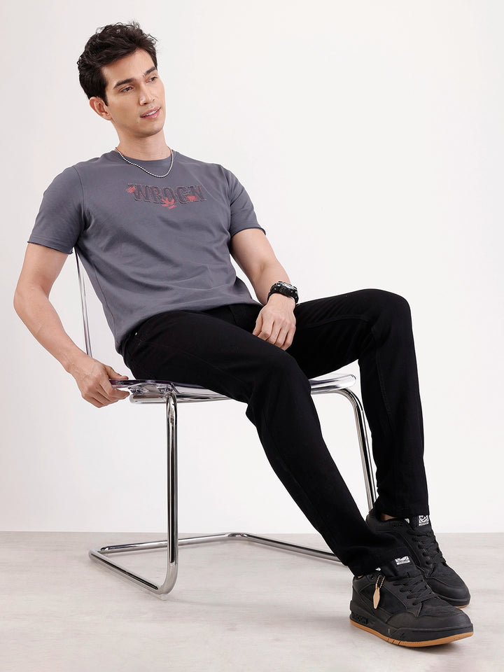 Solid Slim Tapered Denim Jeans  | Black