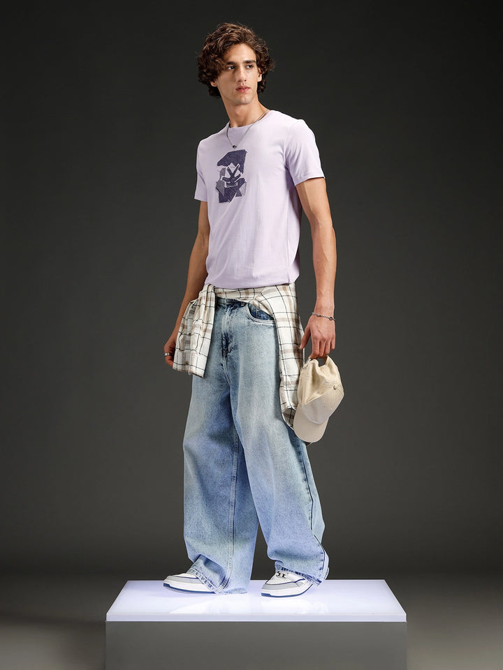 Men's casual slim fit graphic printed t-shirt | Purple