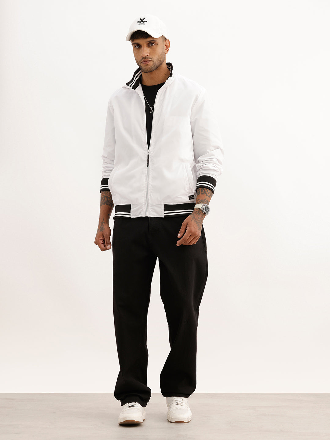 Solid Regular Fit Zipper Jacket | White