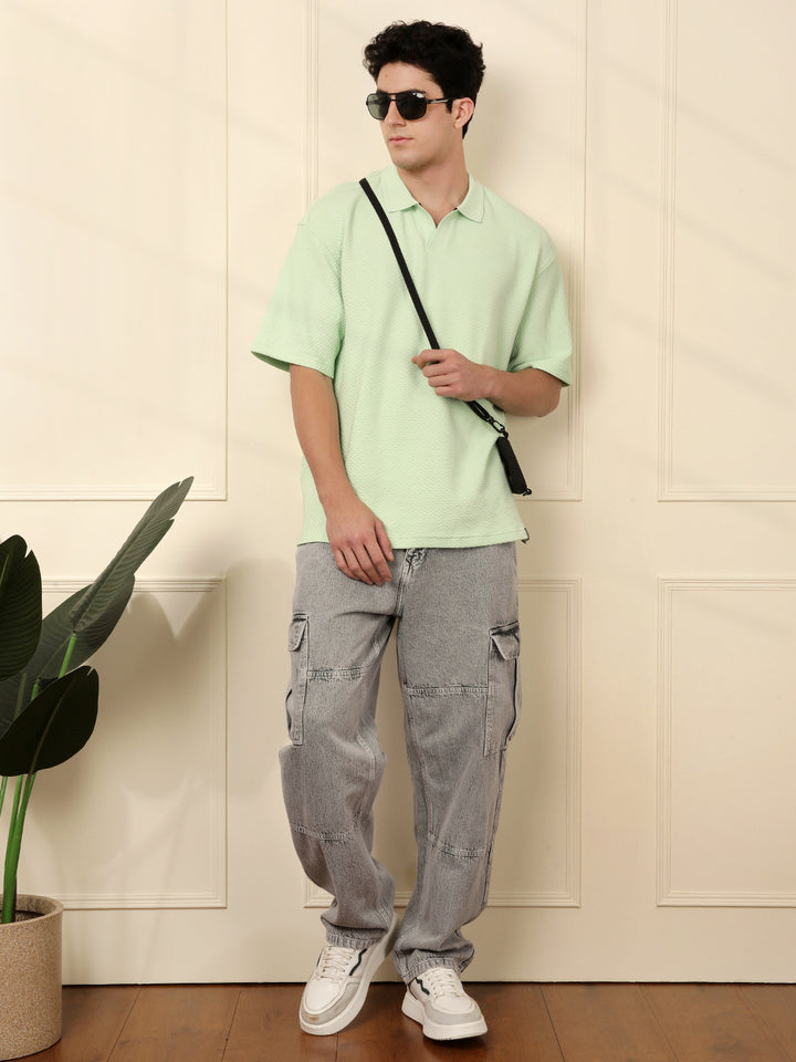 Textured Oversized Polo T-Shirt | Green