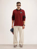 Oversized Contrast Collar Polo T-Shirt | Maroon